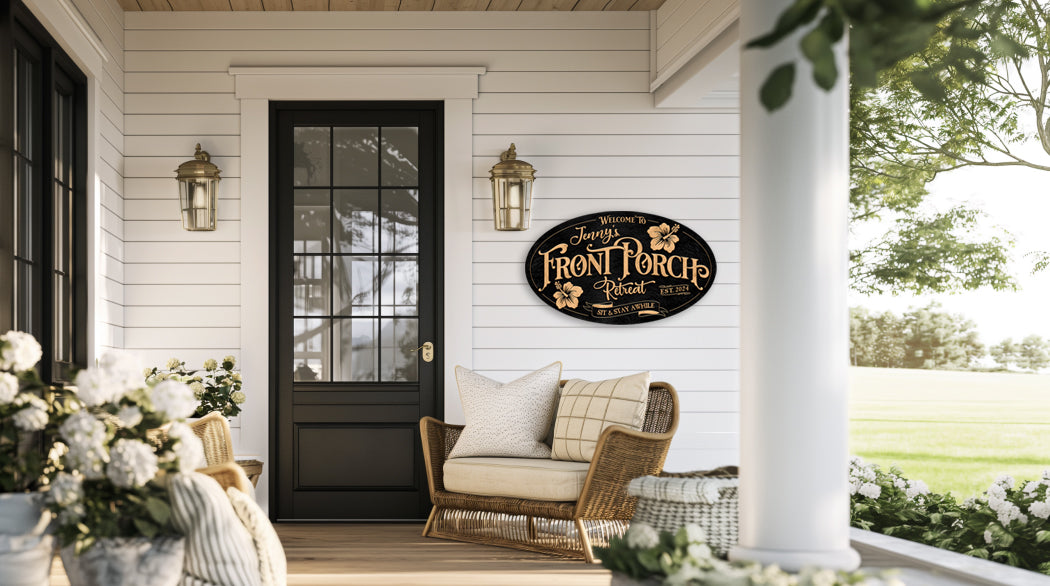 front porch decor wall signs on white porch