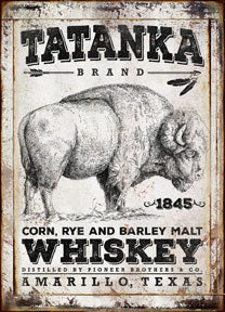 Buffalo whiskey wall decor sign with a buffalo and the words Tatanka Whiskey
