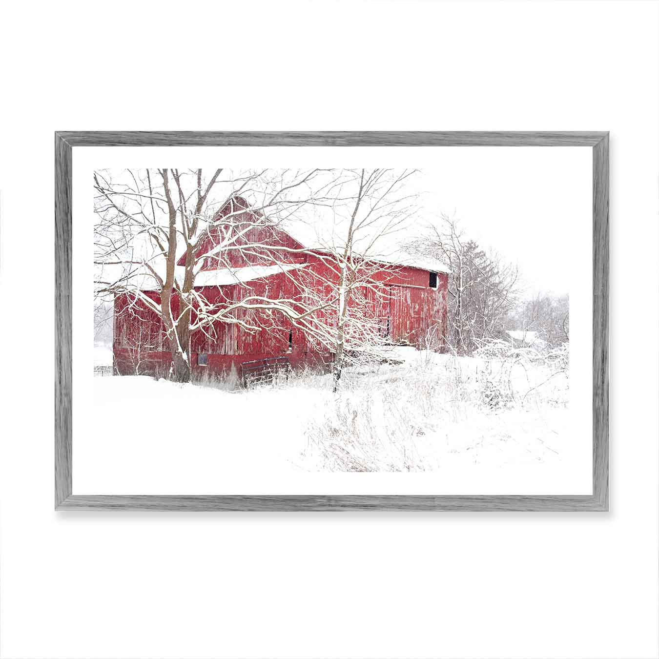 Snowy Red Barn Wall Art Print