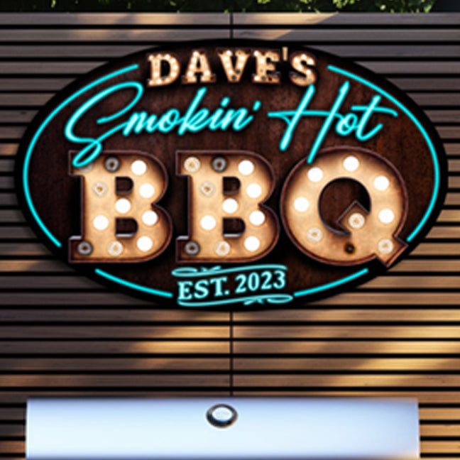 Backyard Bar and Grill Sign - Smokin' Hot BBQ Metal Sign