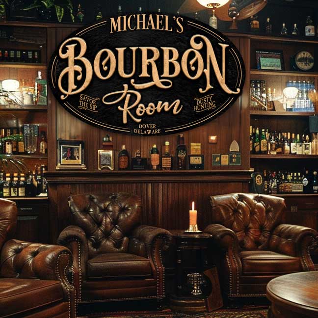 Bourbon-bar-sign on black textured background personalized with gold letters