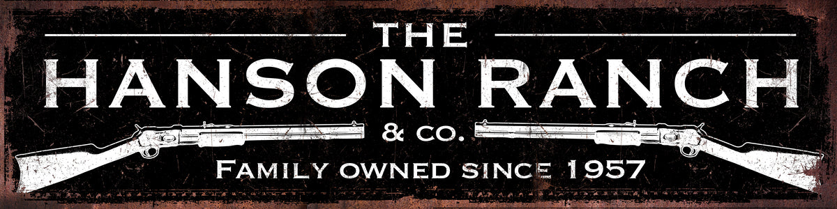 Metal Barn Sign and Ranch sign in distressed black with white print and guns