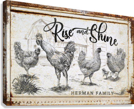 Rustic Sign Chicken art of rustic drawn chickens and a rooster on a rusty faux frame.