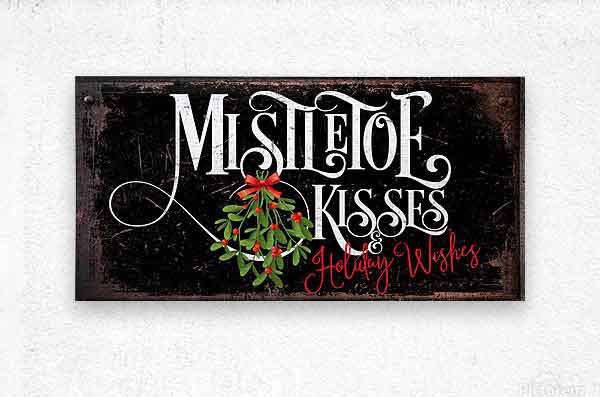 Mistletoe wall art on black distressed background.
