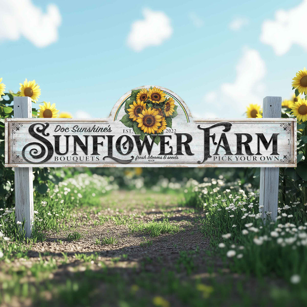 Farm Entrance Signs in white colored wood and black and white.