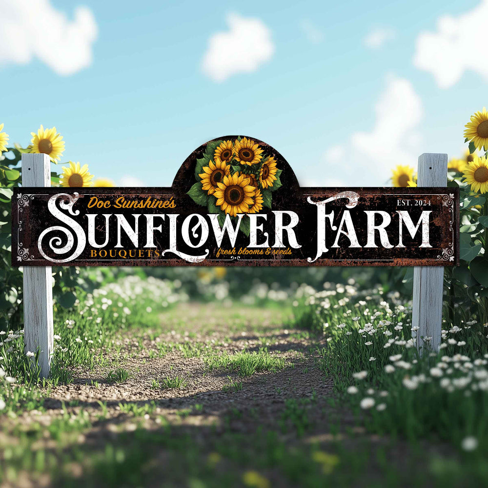 Farm entrance signs in black and distressed for a sunflower farm.