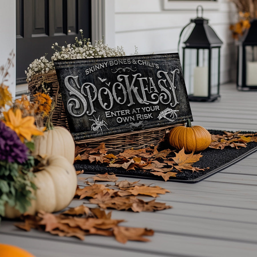 halloween wall decor spookeasy sign in black and gray