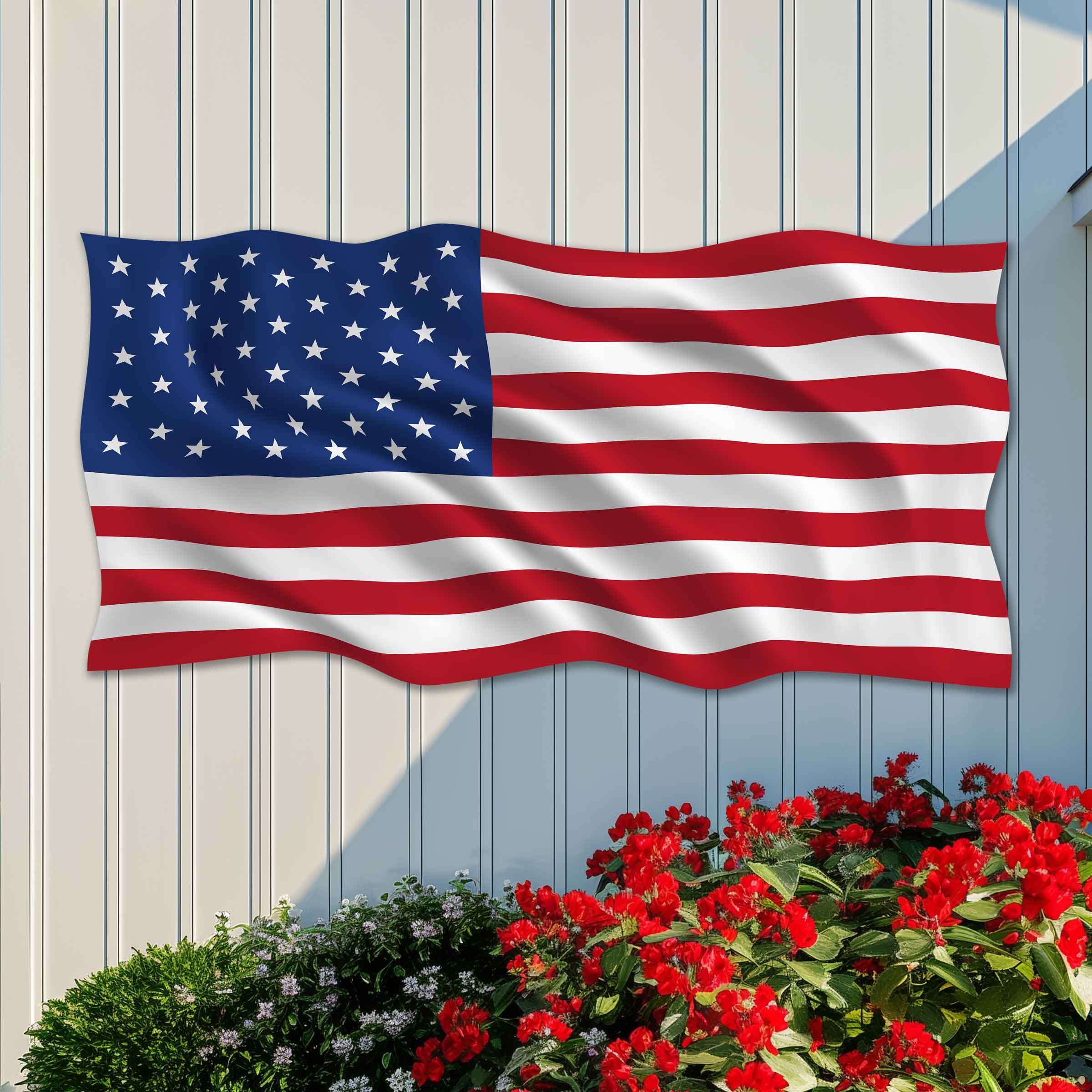 Large american flag on white wall