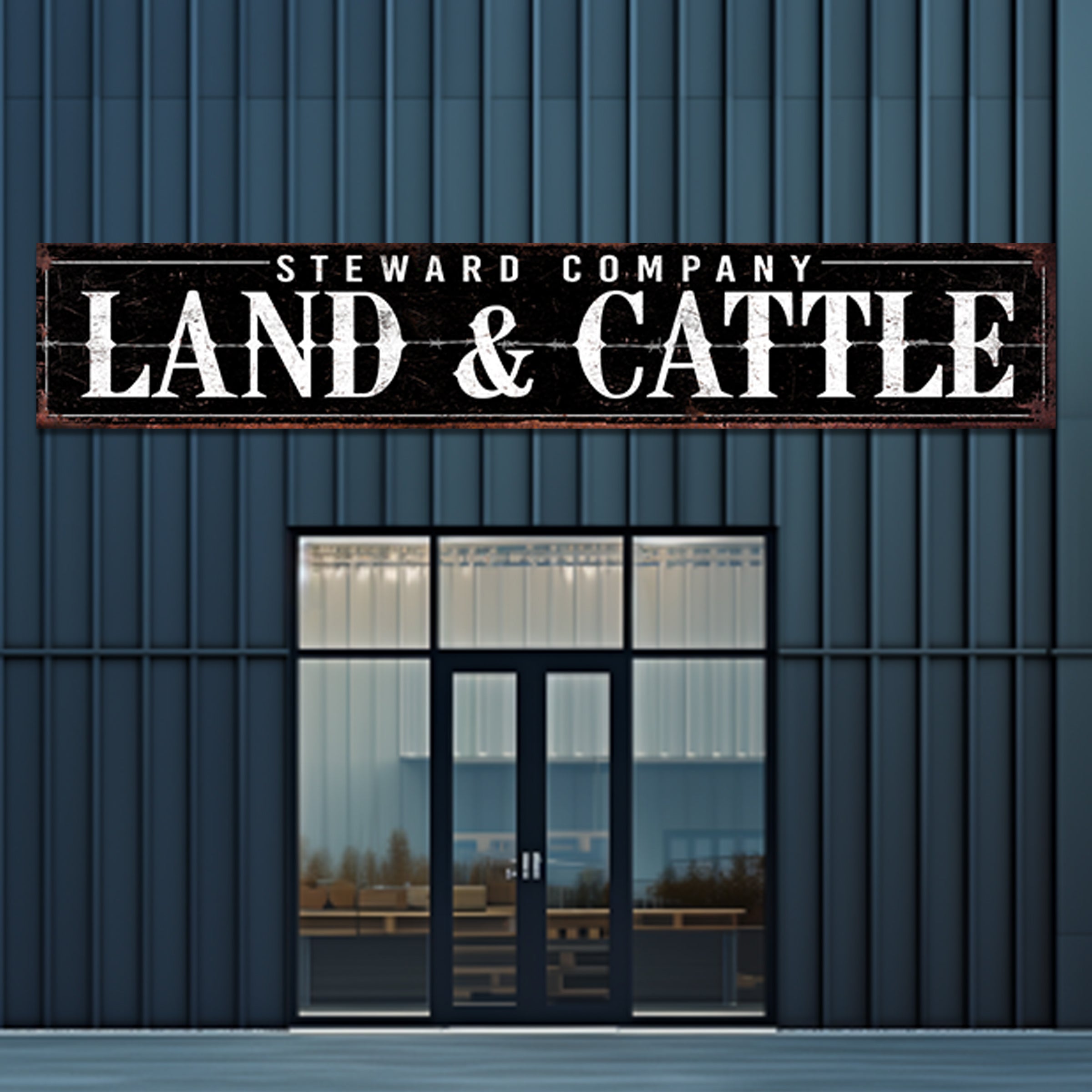 large cattle ranch signs with distressing and black background and the words (your company) Land and Cattle