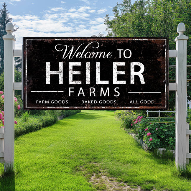 large metal signs for entrance way made of metal with with on black distressed background