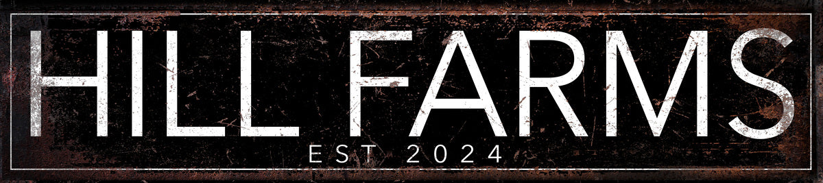 Metal Cattle Ranch Sign on distressed black metal with (family name) and est. date made by Tailor Made Rooms