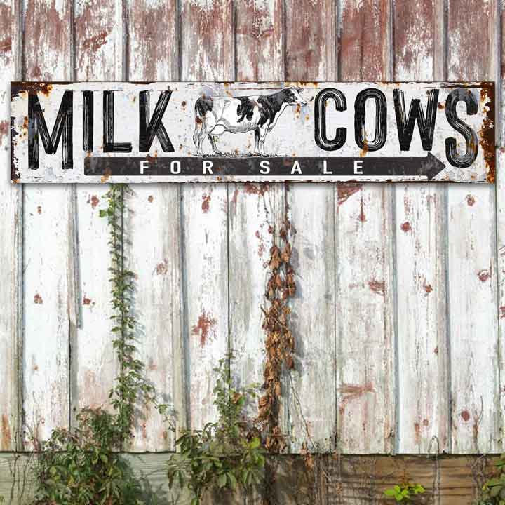 milk cows for sale large metal distressed barn sign.