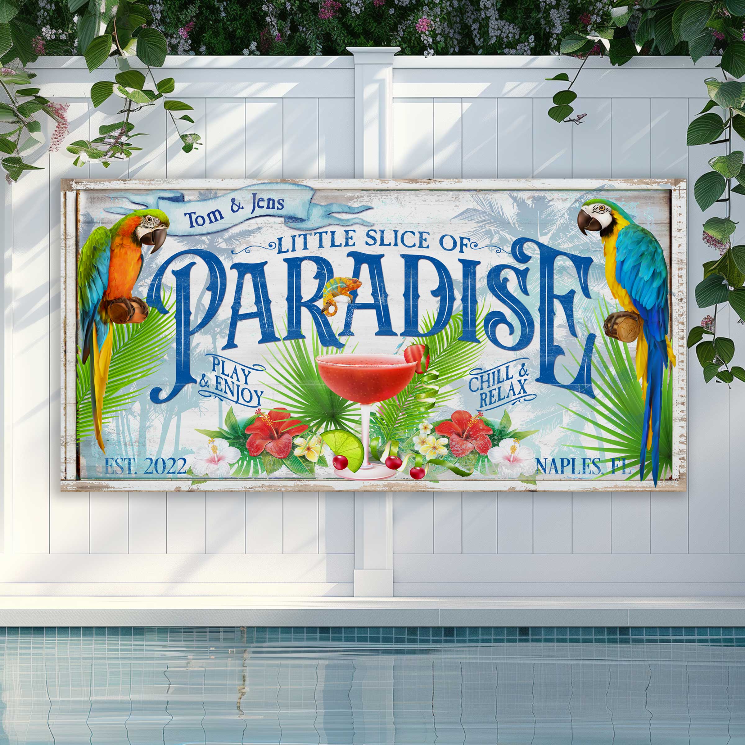 Patio signs of personalized Little slice of paradise.