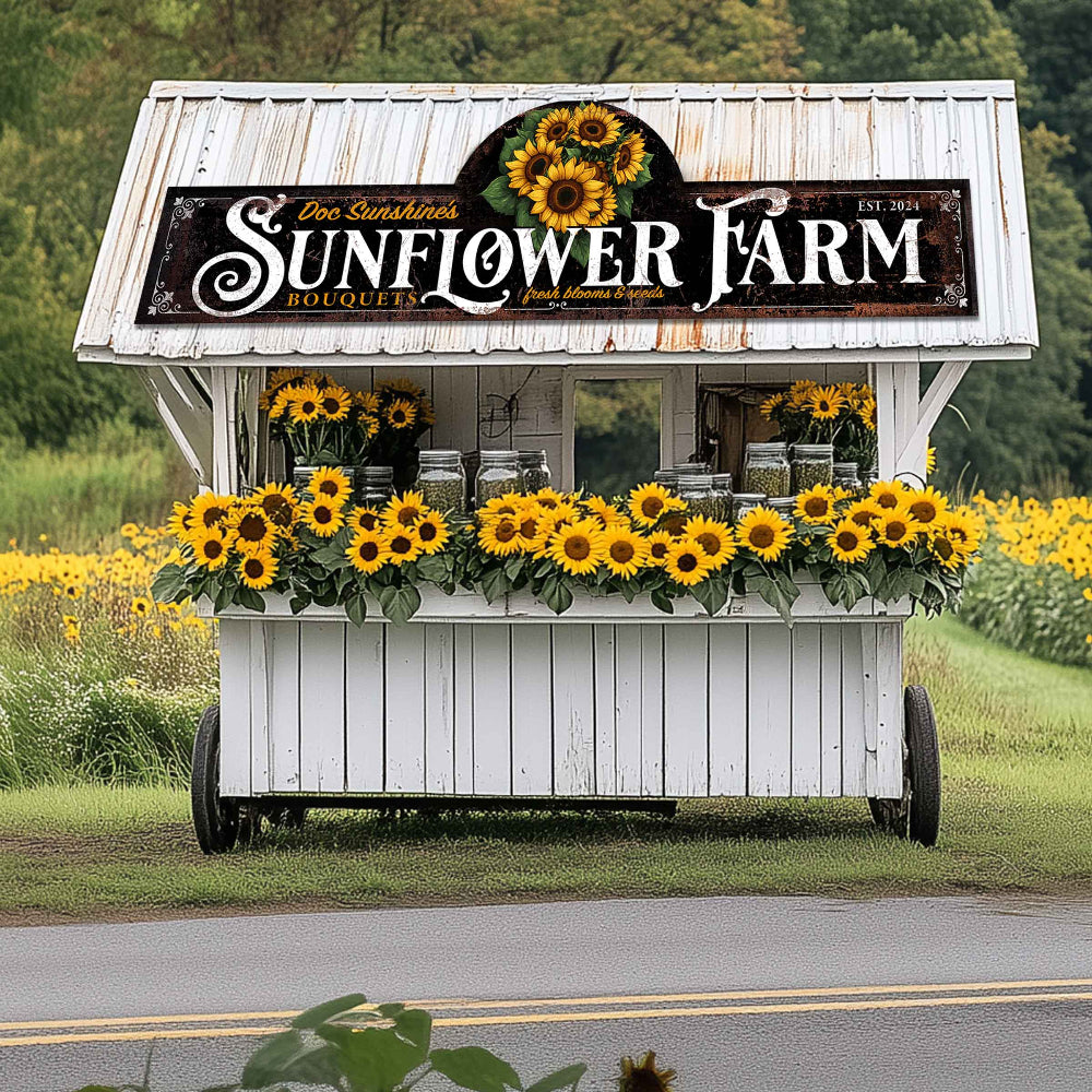 sunflowers signs metal with distressing and personalized names.