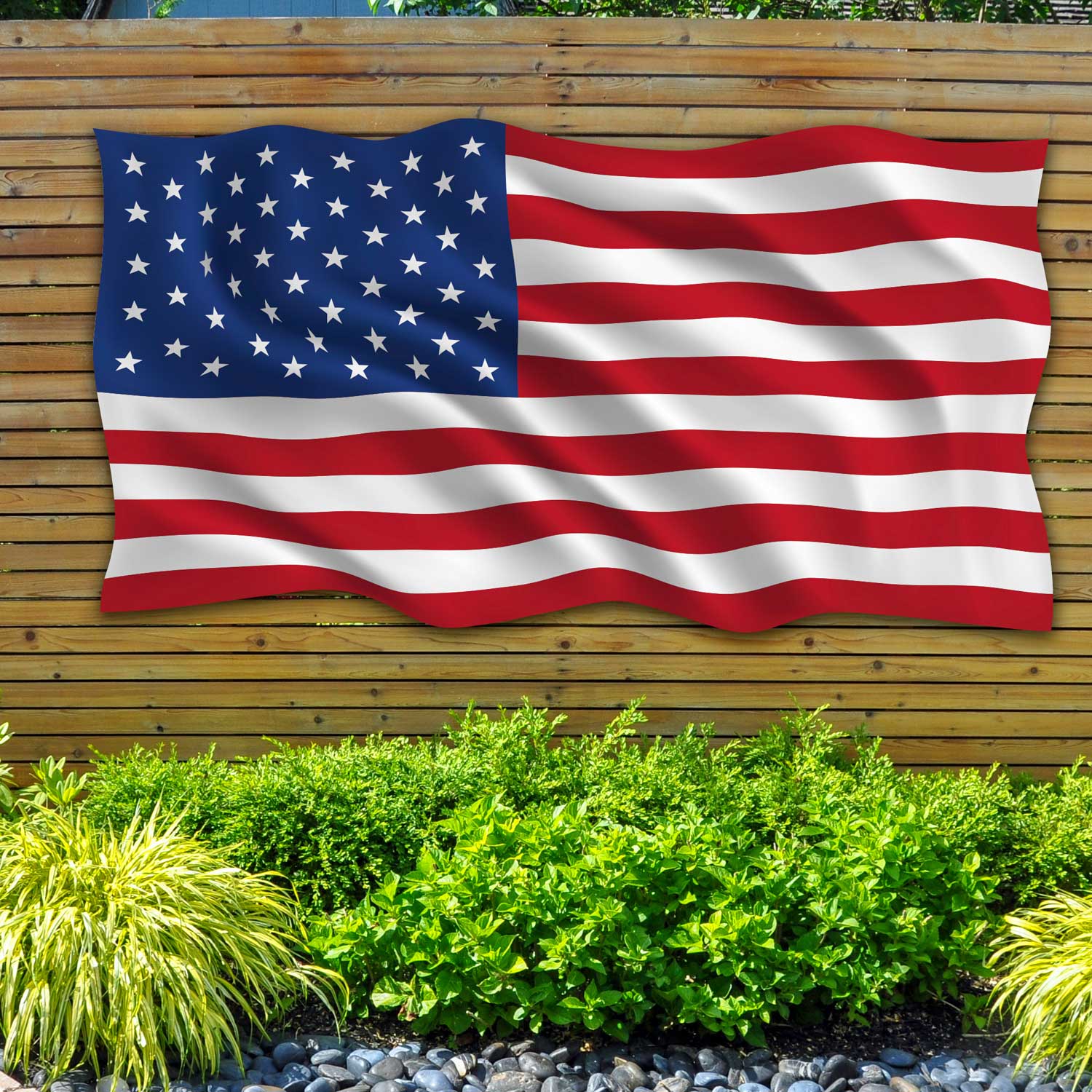 us flag on wood fence made of metal