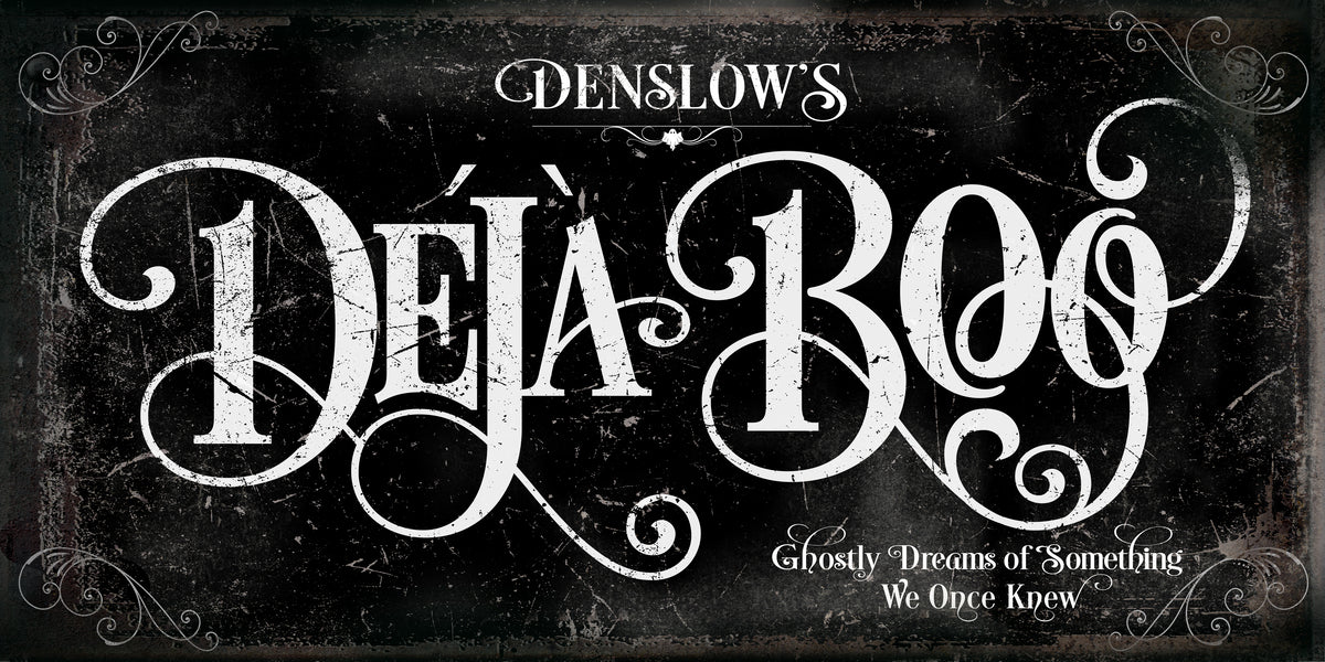 halloween wall decor with little ghost on distressed black background and the words (family Name Deja Boo)