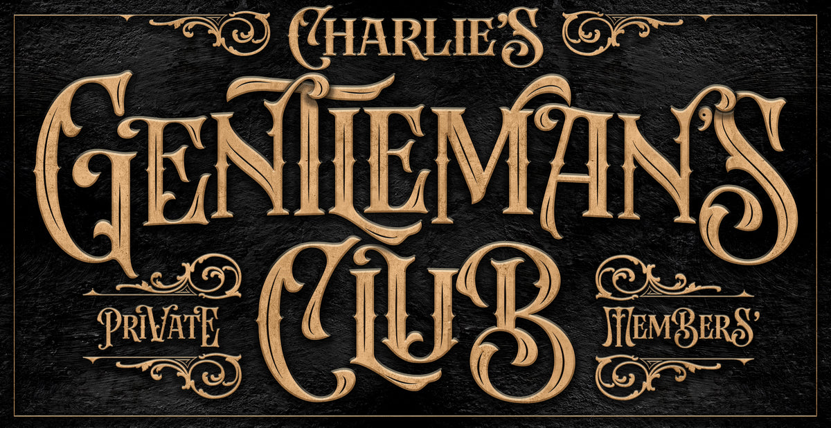 Private Club Sign, Speakeasy Sign, Gentleman's Club Sign on black stone background personalized. Has a speakeasy style.