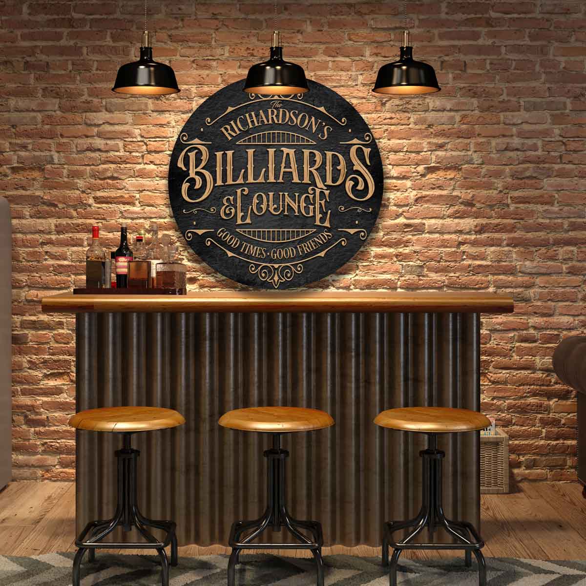Billiards Sign Metal Circle Personalized