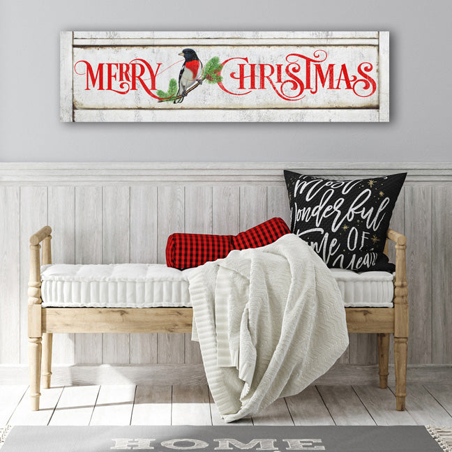 Merry Christmas with a bird on white distressed background