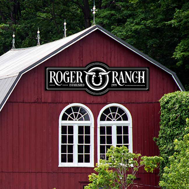 Large Metal Barn sign, on black metal with personalized name and logo. Cattle Ranch Sign