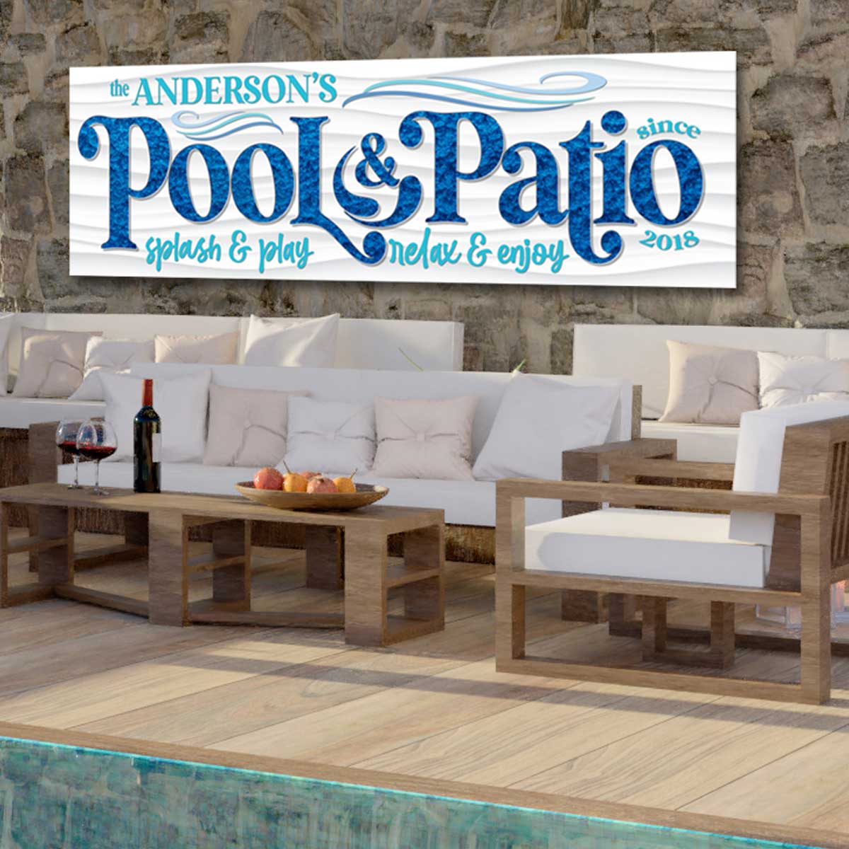 Pool and Patio Signs Personalized White