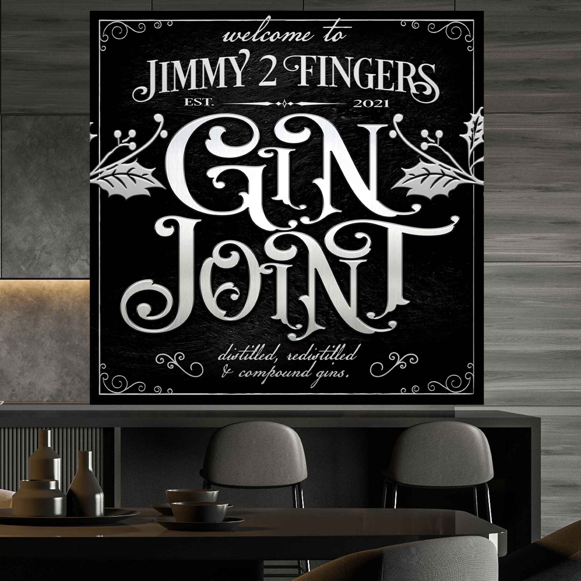 speakeasy Gin Joint sign personalized with family name.