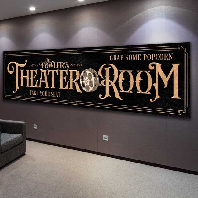 Personalized Theater Room Sign Black and Gold – Tailor Made Rooms