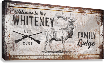 Elk Hunting Cabin Decor with illustration of Elk and mountains with rifels