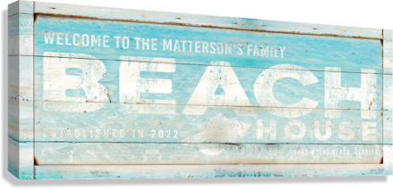 Coastal Beach Wall Decor on distressed beach wood with the words: Welcome to our Beach house with personalized name and date.