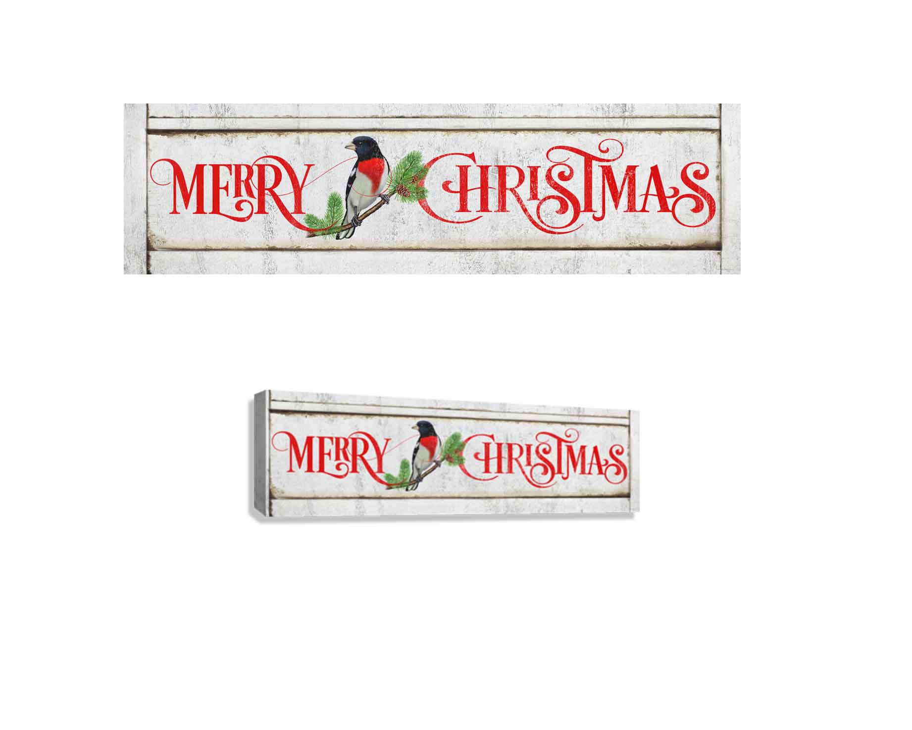 Merry Christmas with a bird on white distressed background