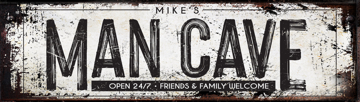 large metal signs man cave sign in white and distressed rust background personalized