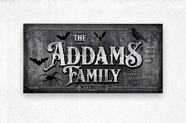 Halloween Wall Decor Sign -Family name halloween sign on tombstone background with family name and with webs and spider and bats.