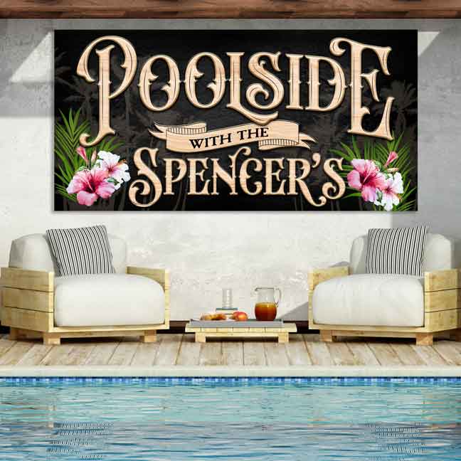 Pool and Patio Signs Personalized with Tropical Flowers