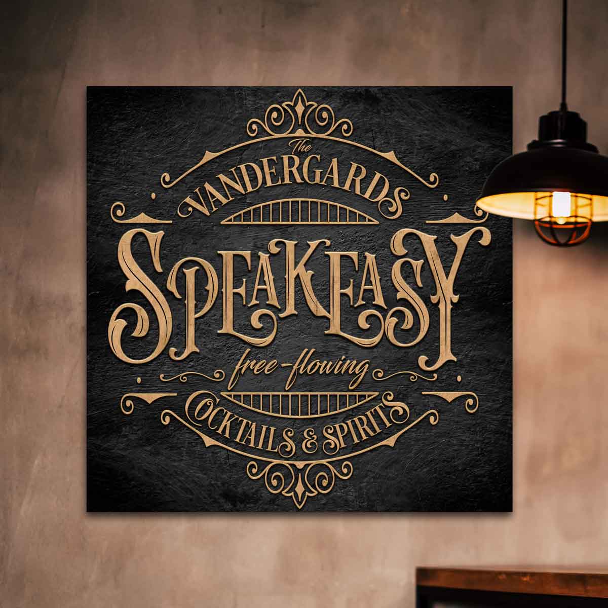 Personalized speakeasy wall art with family name and prohibition theme
