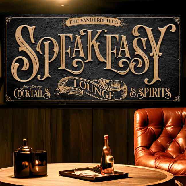 Custom Speakeasy Sign Lounge & Spirits Wall Art with Family Name