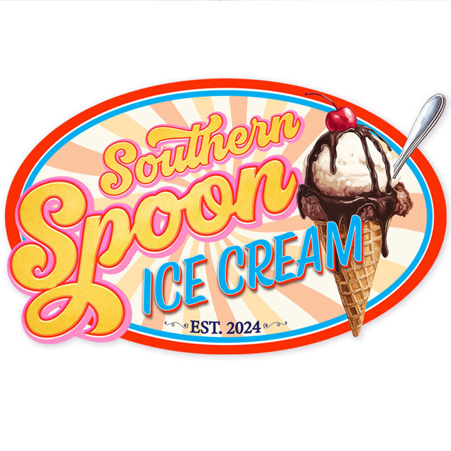 commercial business signs for a ice cream shop with colorful colors and a cone