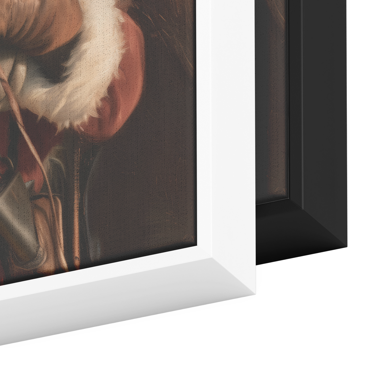 Western Santa framed canvas shown in both the black and the white frame option