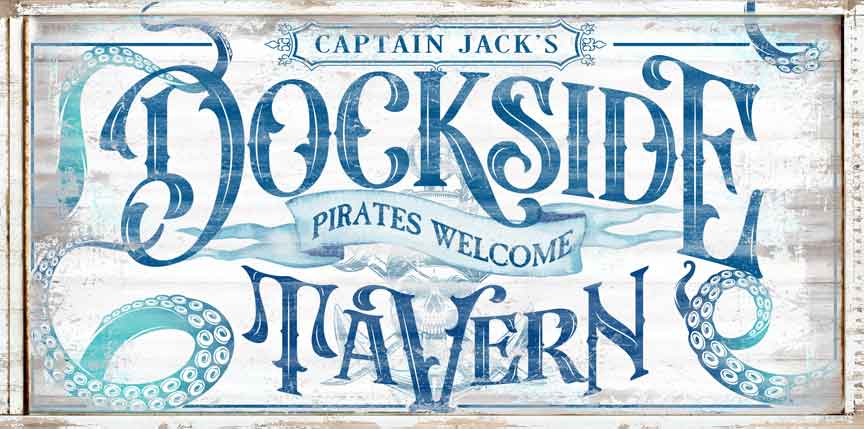 dock sign , lake house sign or boat sign on distressed faux wood with the words - Dockside Tavern Pirates welcome - personalized