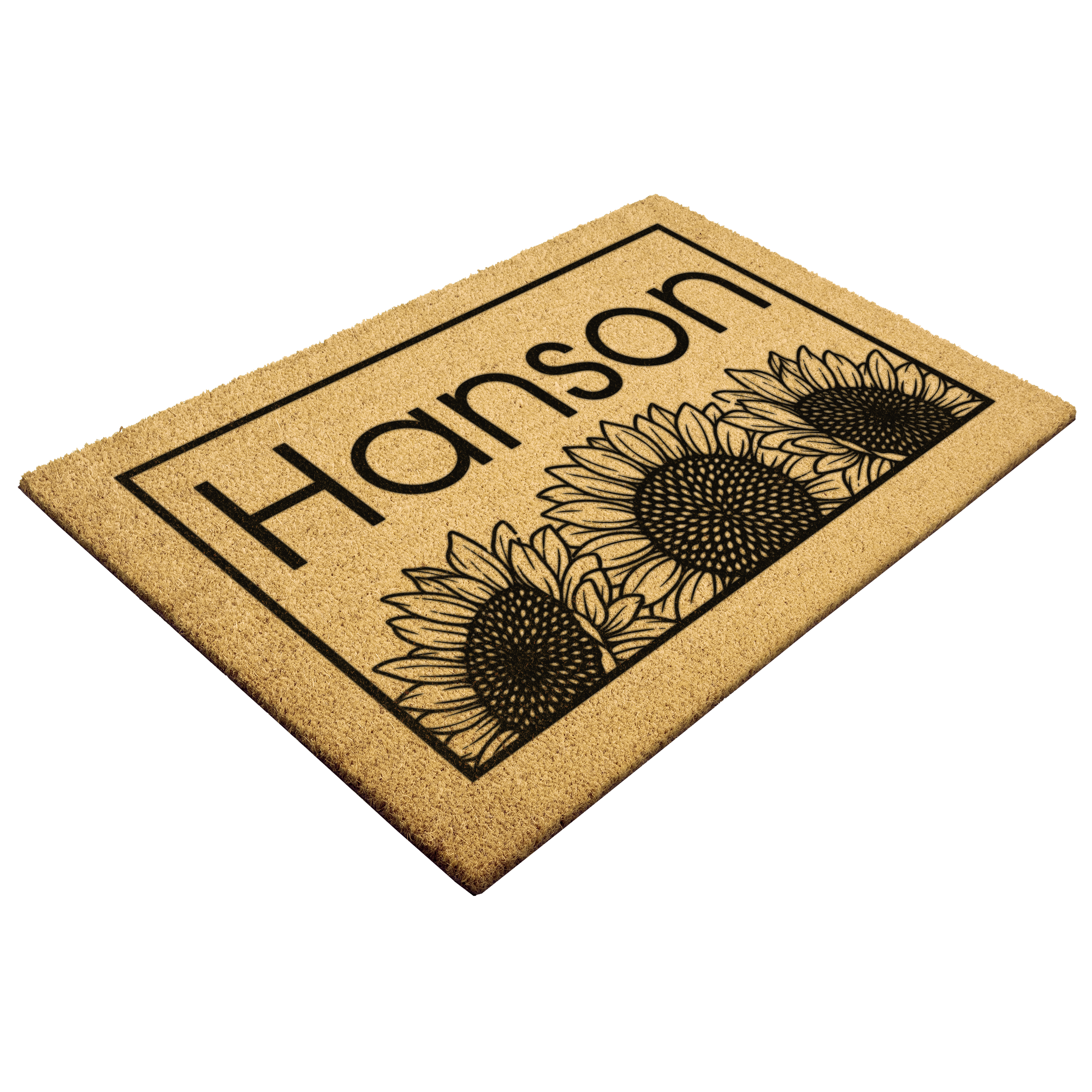 Sunflower fall doormat angled view showing coir bristle texture and black backing