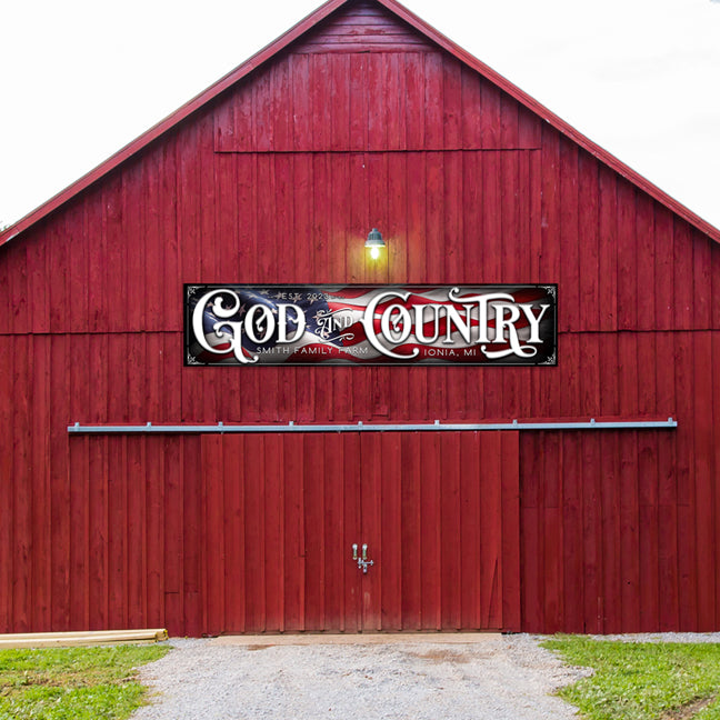 God & Country Large Barn Sign Personalized