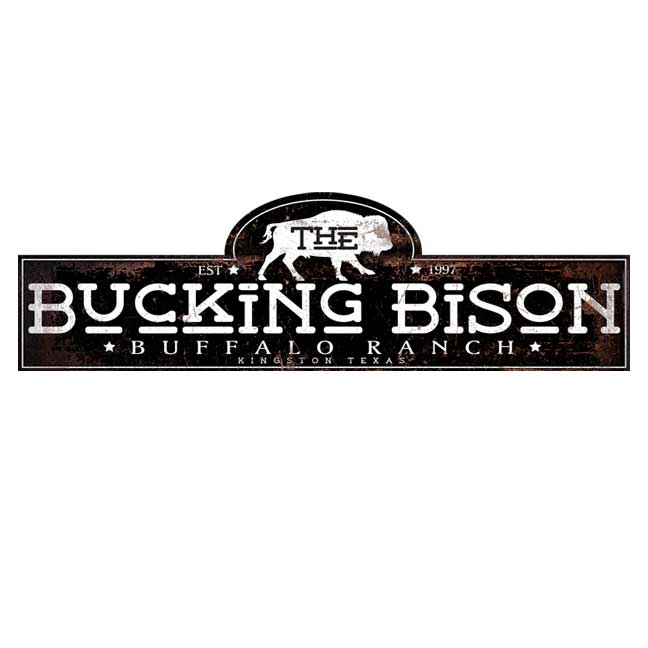 Large metal barn sign The bucking bison on rustic black background with a buffalo and the words Bucking Bison Ranch Sign