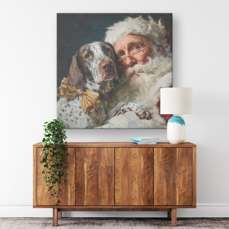 santa paintings with dogs on canvas print.
