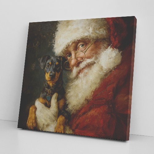 Santa holding Doberman Pinscher canvas art print