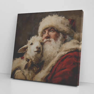 Santa with Lamb, classic Santa Art