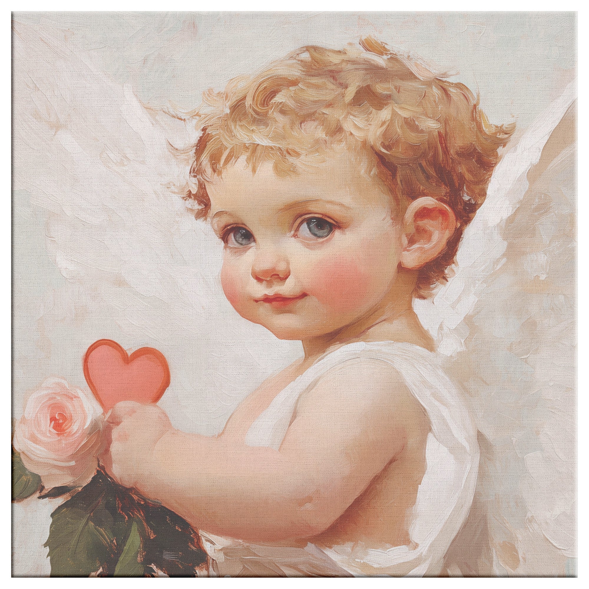 Valentines day cupid artwork of a soft cute cupid holding a heart.