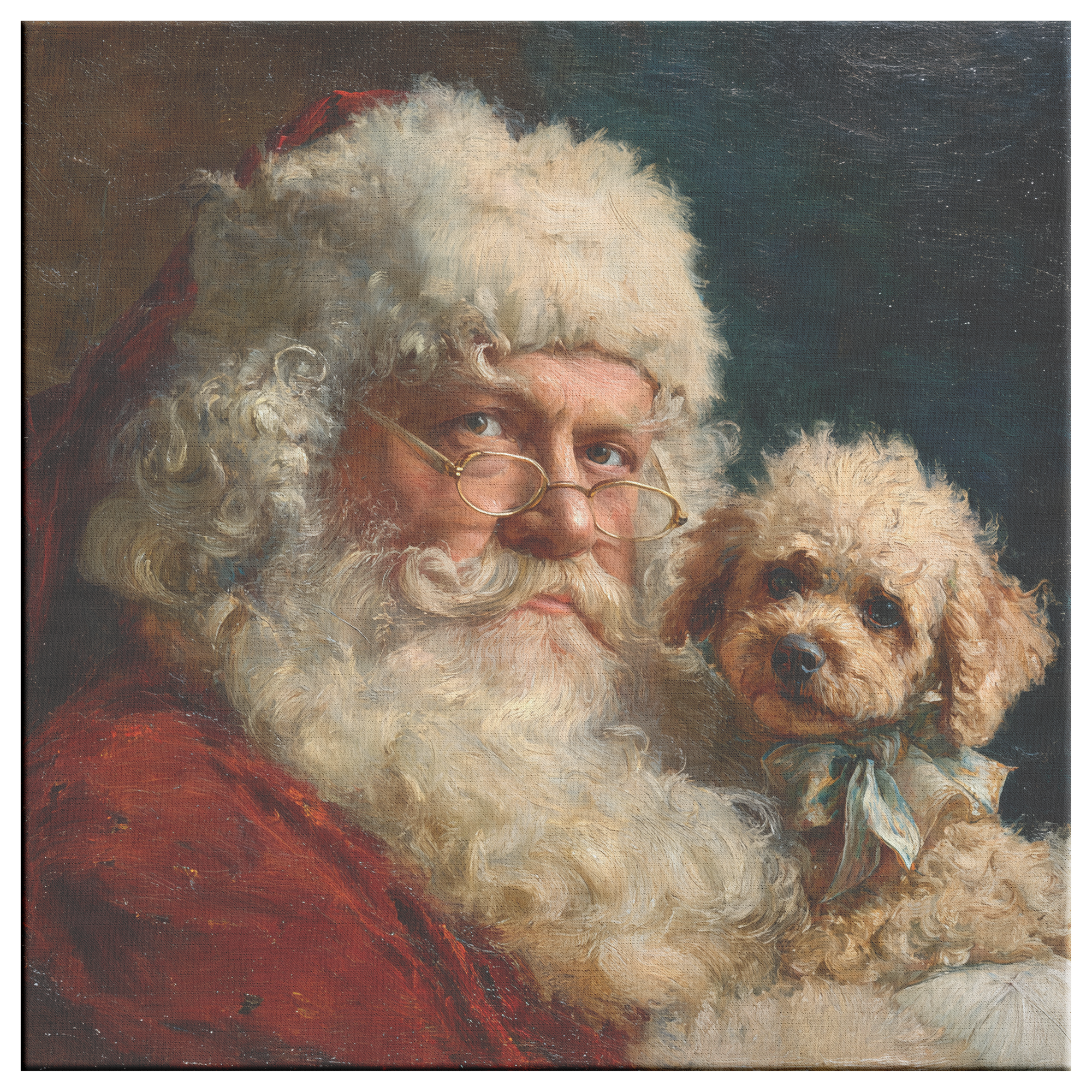 Santa with Toy Poodle — nostalgic holiday canvas