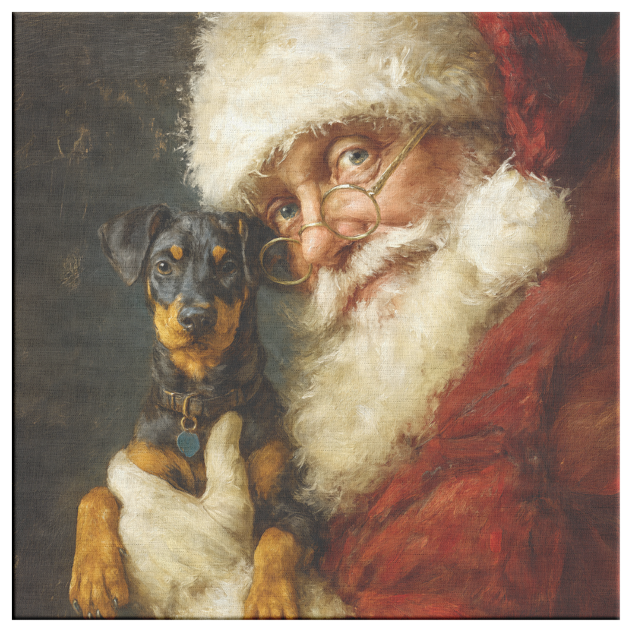 Vintage Santa with Doberman Pinscher canvas print