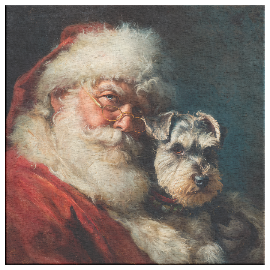 Vintage Santa with Schnauzer canvas print