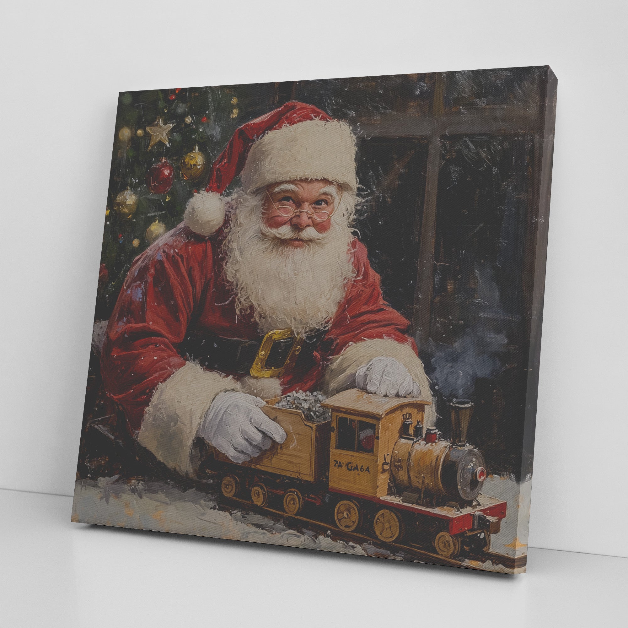 Vintage Santa Canvas Wall Art – Toy Train