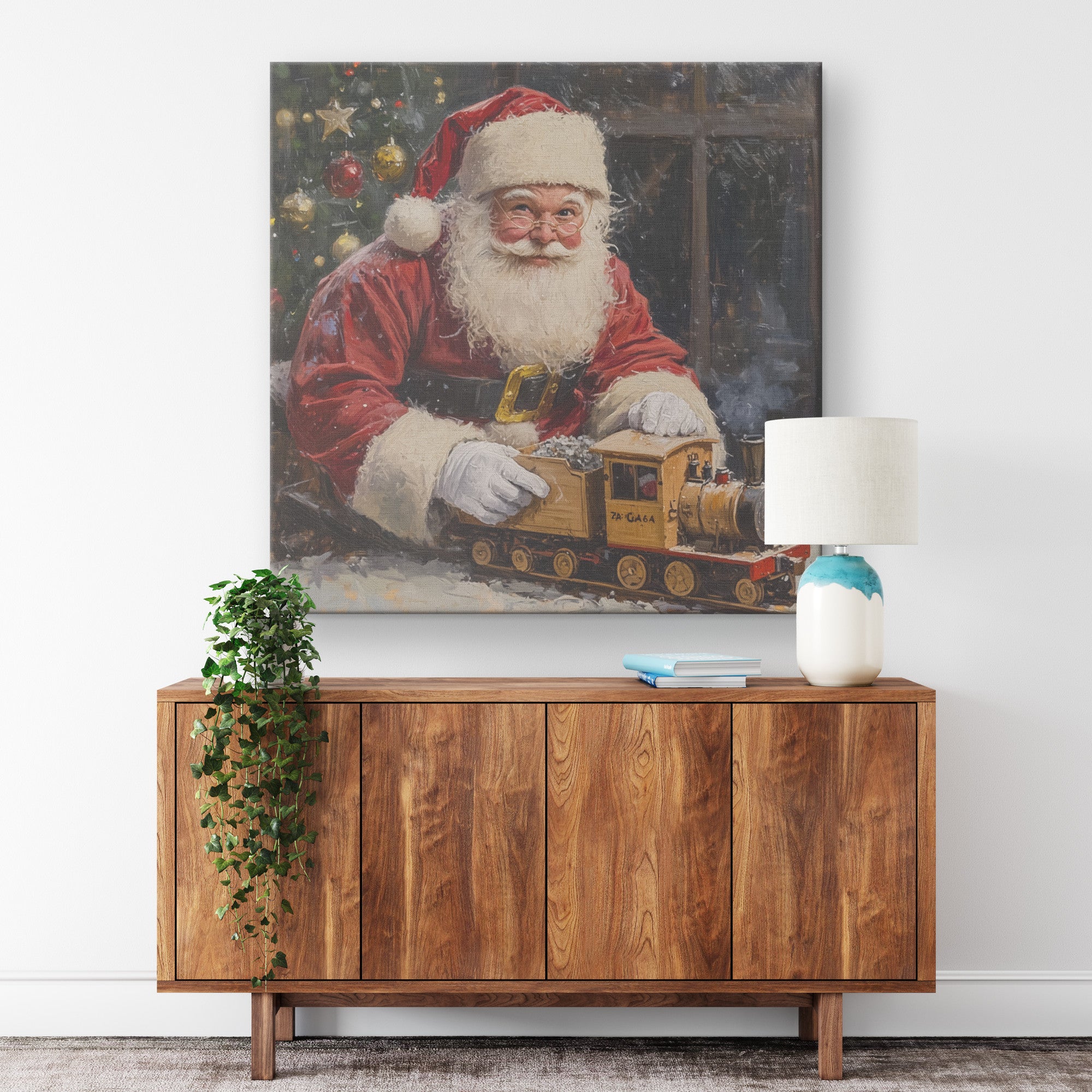 Vintage Santa Canvas Wall Art – Toy Train